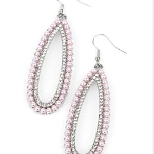 Glamorously Glowing Pink Earrings Pearl Paparazzi Pink and Silver Oval Earrings